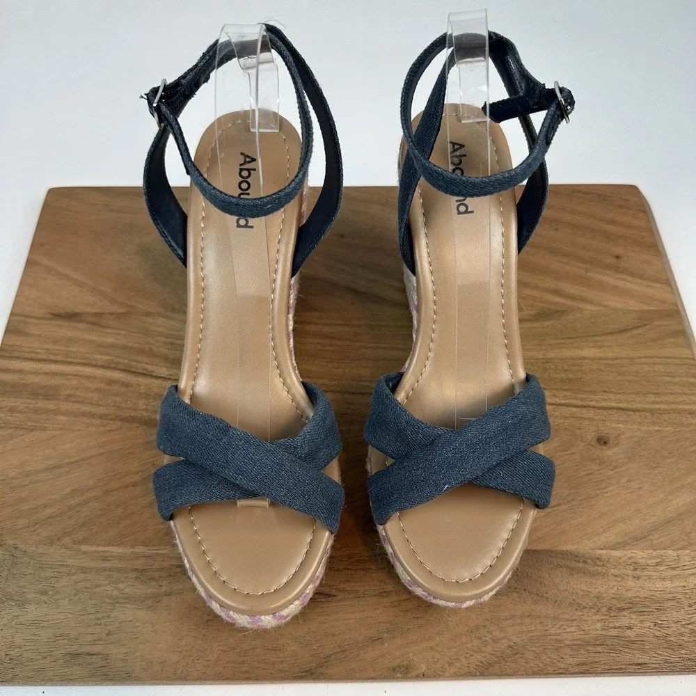 New Womens Abound Sukie Blue Denim Platform‎ Espadrille Wedge Sandals Size 9 M